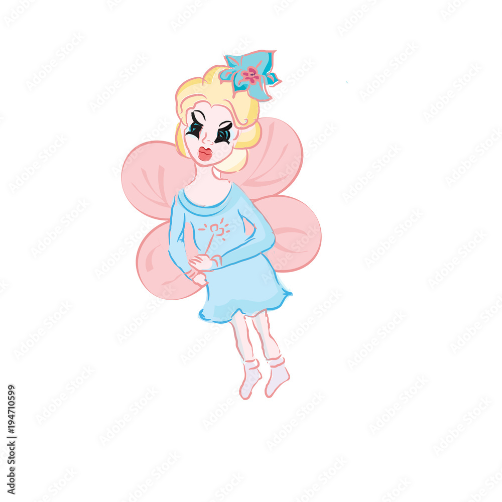 Illustration of a beautiful pink fairy in flight Illustration of a beautiful pink fairy in flight