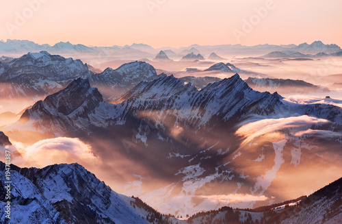 Scenic mountain landscape at sunset