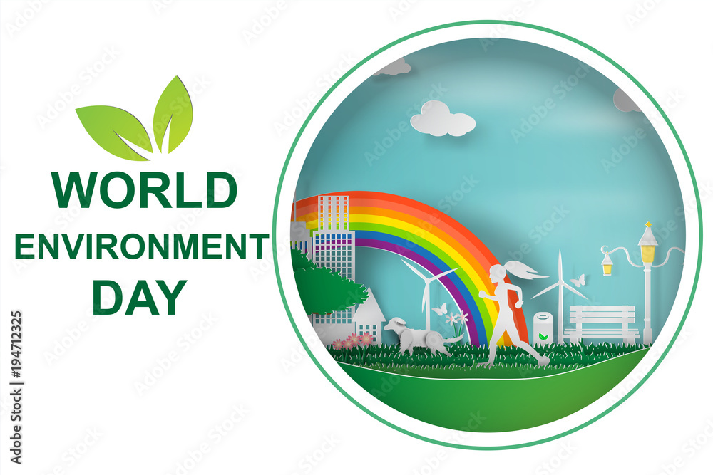 Paper Art of the World Environment Day (5 June) with Family Fun Vector Design for  greeting cards, flyers, invitations, posters, brochures, banners, calendars,eco