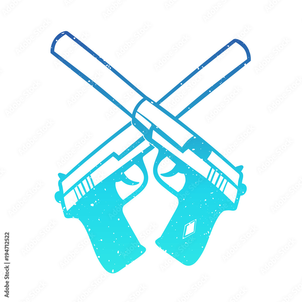 hand drawn pistols with silencer, two crossed handguns, vector illustration hand drawn pistols with silencer, two crossed handguns, vector illustration