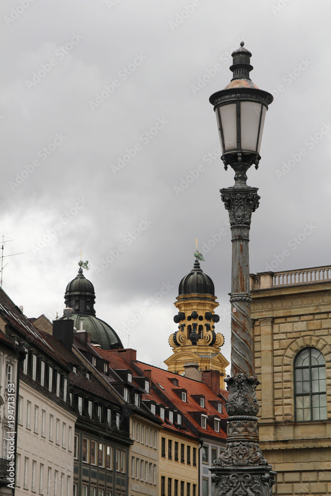 Obraz premium Theatinerkirche cupola and Theatiner Strasse, Munich, Germany