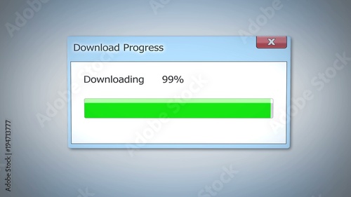 Download progress almost done, dialog box with green status bar, software update