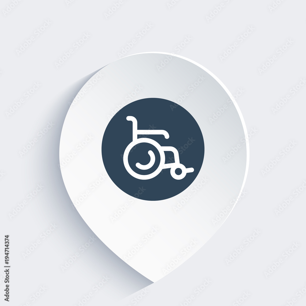 wheelchair linear icon on marker, vector illustration wheelchair linear icon on marker, vector illustration