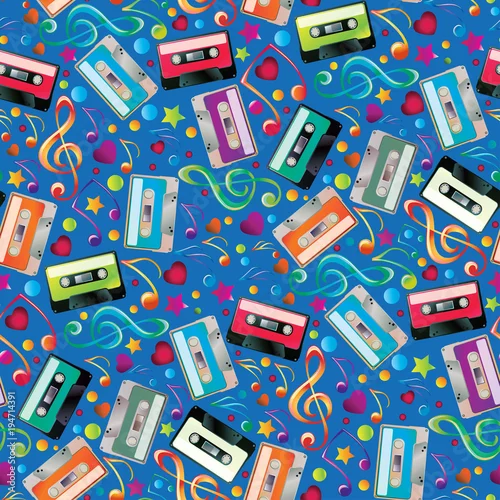 Tapety Kasety audio i motki - muzyczny wzór