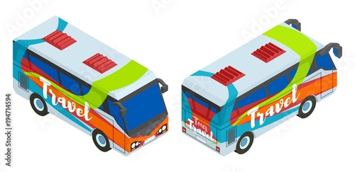isometric two tourist bus for travel