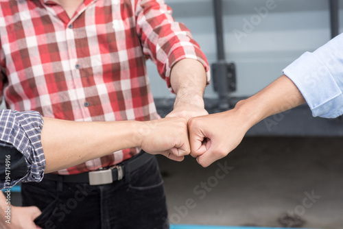 Work group of engineer people joining hands