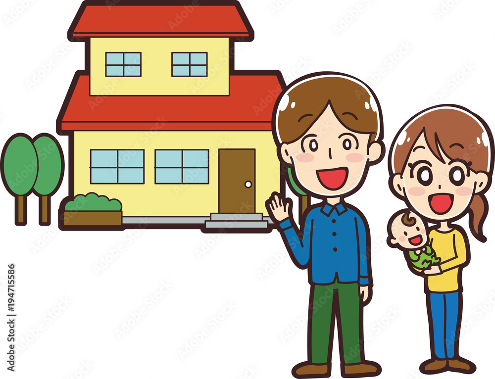 家族とマイホームのイラスト素材 Stock Vector Adobe Stock