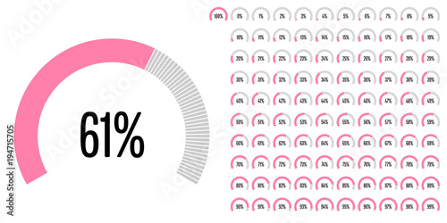 Set of circular sector percentage diagrams from 0 to 100 ready-to-use for web design, user interface (UI) or infographic - indicator with pink