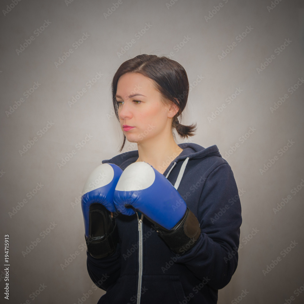 Boxing gloves athletic slim girl