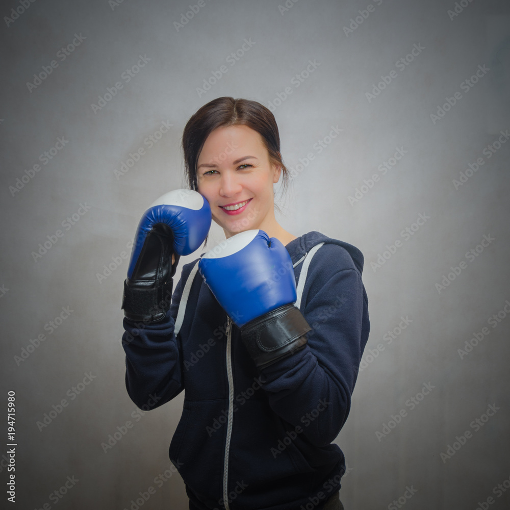 Boxing gloves athletic slim girl Boxing gloves athletic slim girl