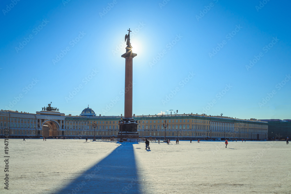 panorama of the Palace Square in St. Petersburg in winter day