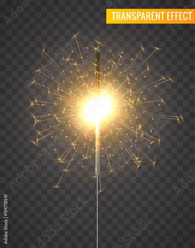Vector light sparkler decoration. Holiday sparkler firework background isolated bengal bright light