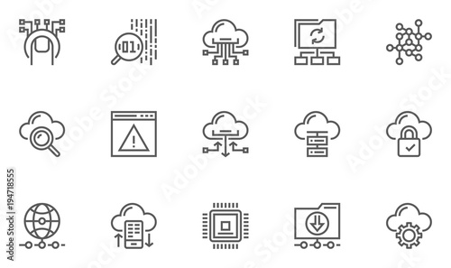 Global Connection, Cloud Data Technology Services, Information Technology Line Icons. Editable Stroke. 48x48 Pixel Perfect.