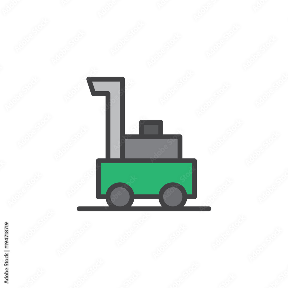 Lawnmower filled outline icon, line vector sign, linear colorful pictogram isolated on white. Grass cutter symbol, logo illustration. Pixel perfect vector graphics
