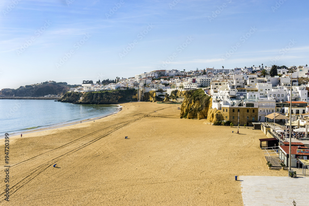 Wide, sandy beach in Albufeira, Algarve, Portugal