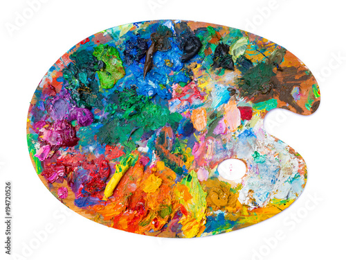 bright oil paint palette on white background