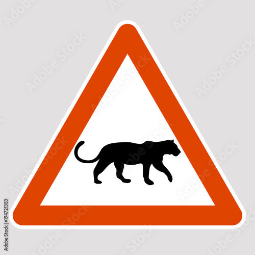 leopard black silhouette road sign vector illustration