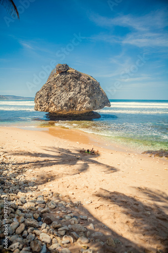 A Sandy Beach and a Sea-stack on Bathsheba, Barbados, Surf, Waves, Limestone