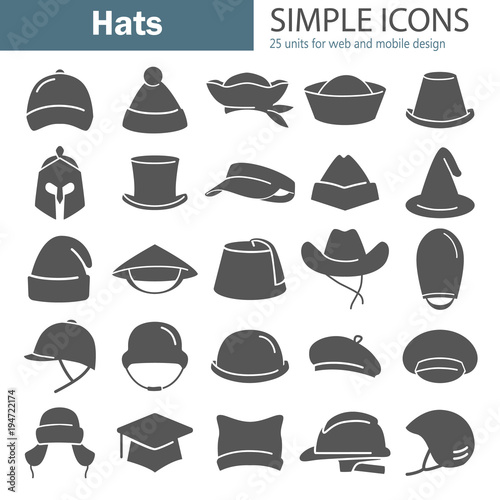 Different hats simple icon set