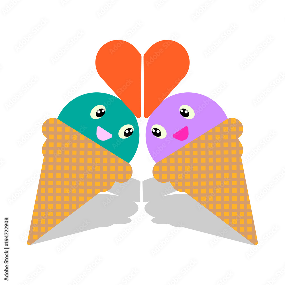 Fototapeta premium Ice cream love cartoon cute
