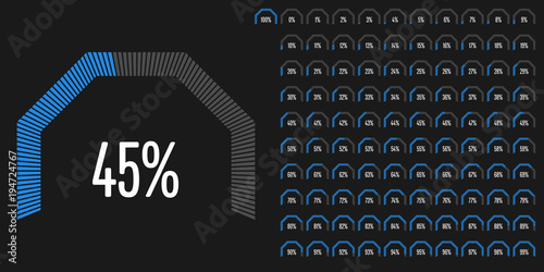 Set of circular sector percentage diagrams from 0 to 100 ready-to-use for web design, user interface (UI) or infographic - indicator with blue
