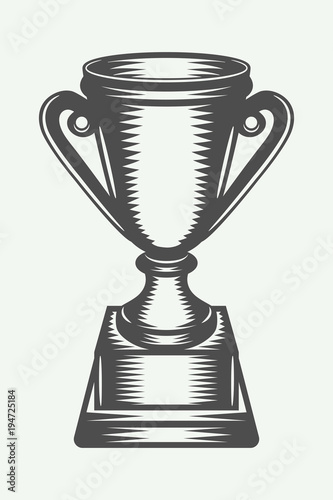 Vintage winner cup. Monochrome Graphic Art. Vector Illustration. photo