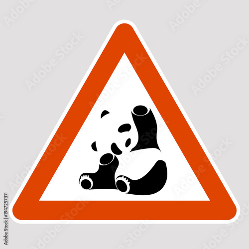 panda black silhouette road sign vector illustration