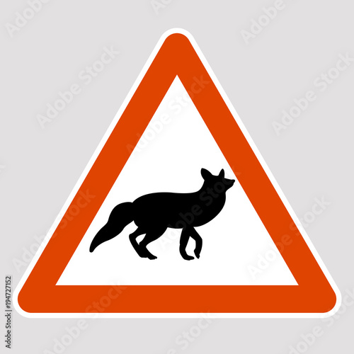 fox black silhouette road sign vector illustration