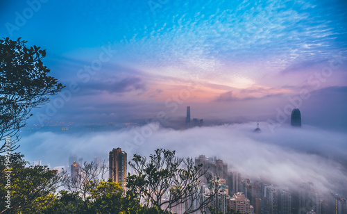 Dramatic misty season in Hong Kong 