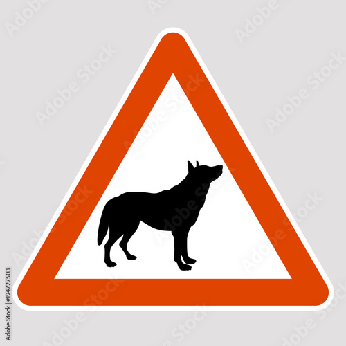 wolf black silhouette road sign vector illustration