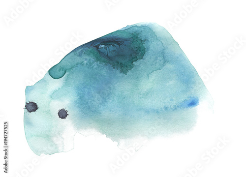 Abstract Dark blue watercolor splotches. Dark water blue watercolor spots. Hand-drawn watercolor illustration.