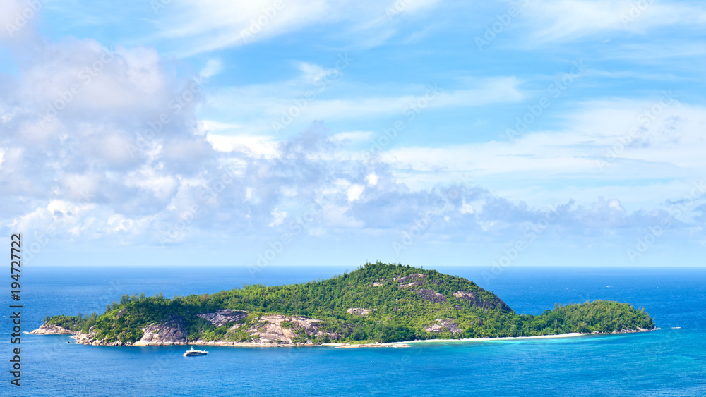 View on Therese island from sans soucis road (panoramic point of view), Seychelles, Mahe Island