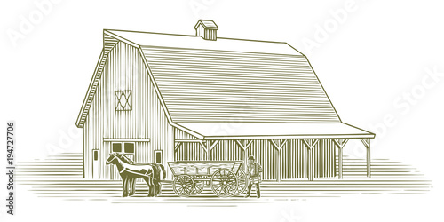 Woodcut Working Farmer