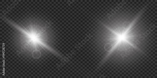 Vector illustration of abstract flare light rays. A set of stars, light and radiance, rays and brightness.