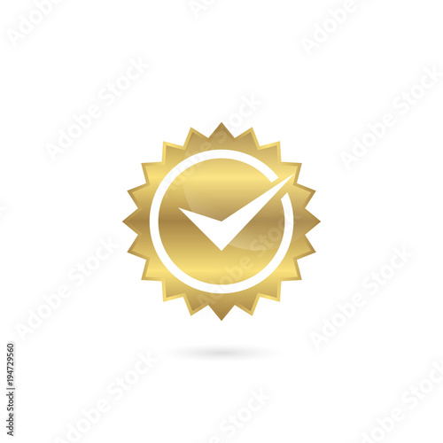 Tick checkered seal icon gold color isolated in white background