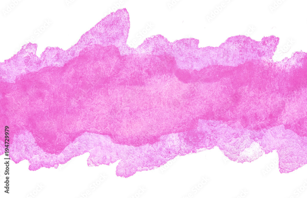 Pink watercolor hand drawn isolated band on white background. Abstract paper texture shape scribble element for template, banner, web. Water color wet brush paint aquarelle illustration