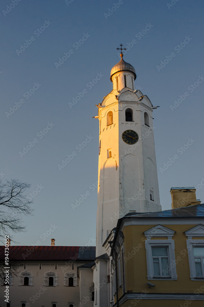 Towerbell with Clock Novgorod The Great Kremlin Dusk
