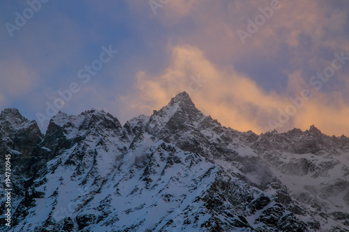 Winter Alps mountain sunset   Italy  Cervinia