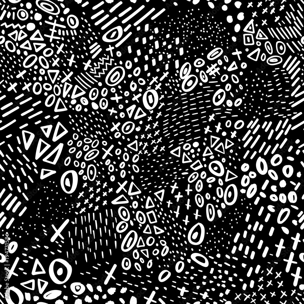 Vector seamless pattern with abstract marker doodling lines and dots