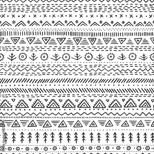 Vector seamless pattern with ethnic tribal hand-drawn trendy ornaments