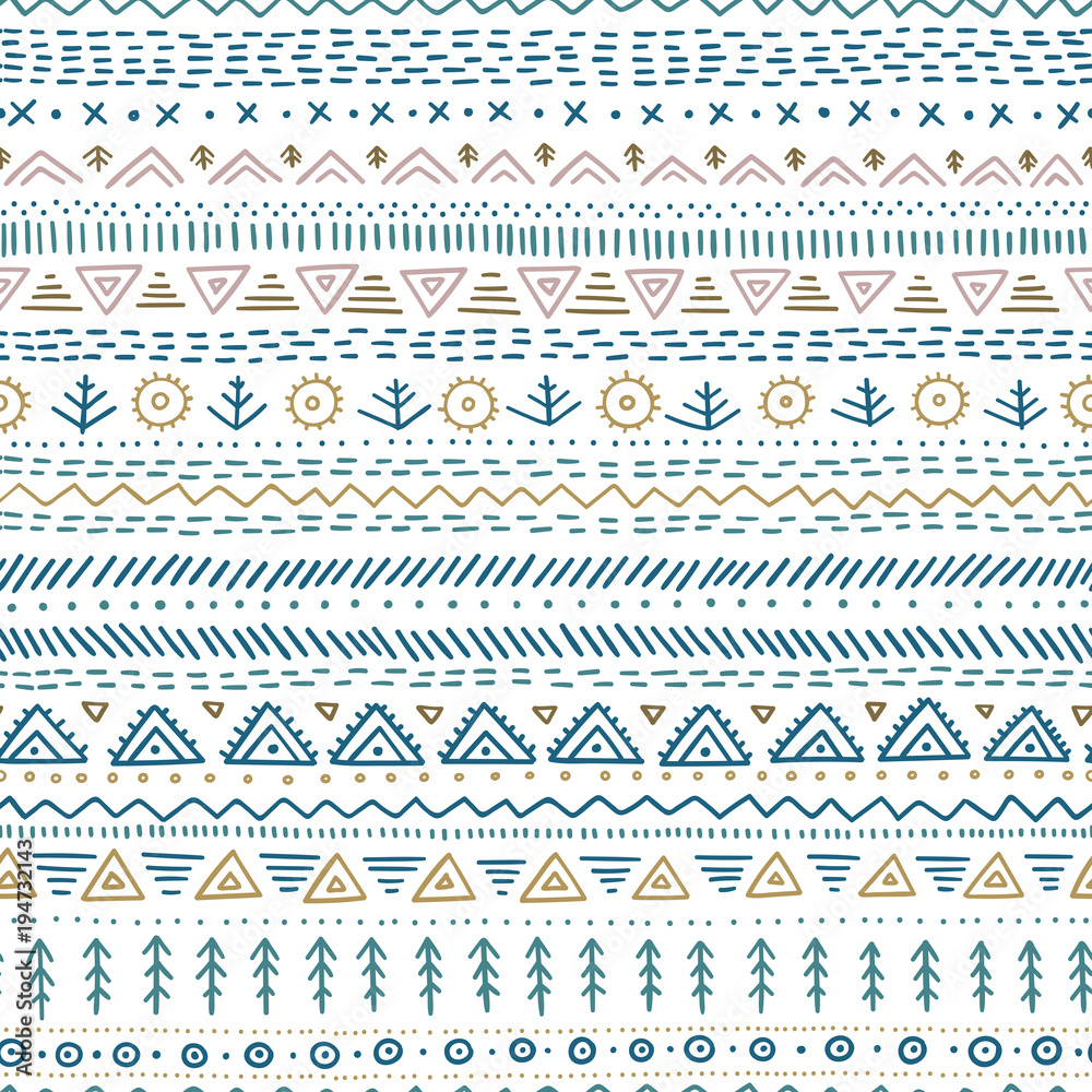 Vector seamless pattern with ethnic tribal hand-drawn trendy ornaments Vector seamless pattern with ethnic tribal hand-drawn trendy ornaments