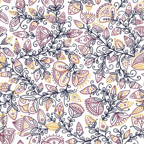 Vector seamless floral pattern in tribal boho ornament style