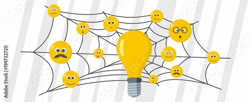 Smile and lamp banner. Flat illustration of smile and lamp vector banner for web