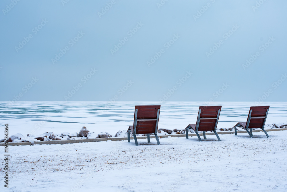 Empty beach at the abandoned frozen lake Balaton. Extreme weather in Hungary  in March 2018. Stock Photo | Adobe Stock