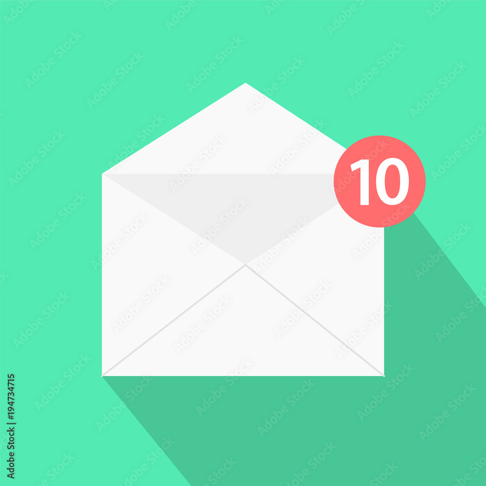 White envelope letter with shadow, concept of incoming email message, mail delivery service, newsletter announcement flat modern vector illustration design isolated White envelope letter with shadow, concept of incoming email message, mail delivery service, newsletter announcement flat modern vector illustration design isolated