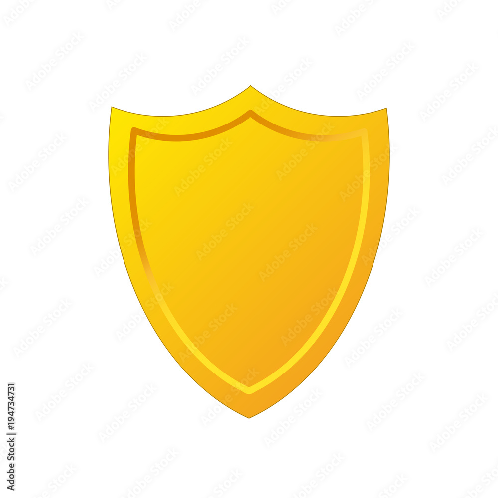 Golden shield icon in cartoon style, stock vector illustration Golden shield icon in cartoon style, stock vector illustration