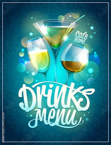 Drinks menu design with cocktails