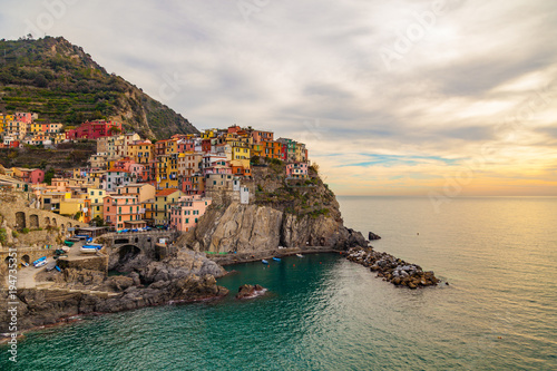 Stunning view of the beautiful and cozy village of Manarola in the Cinque Terre National park, Liguria, Italy