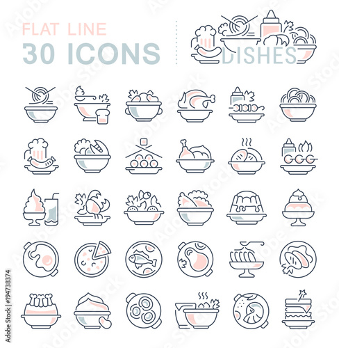 Set Vector Line Icons of Dishes.