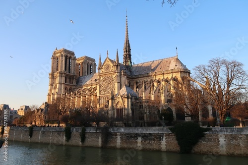Cathédrale Notre-Dame de Paris, façade sud au soleil couchant (France)